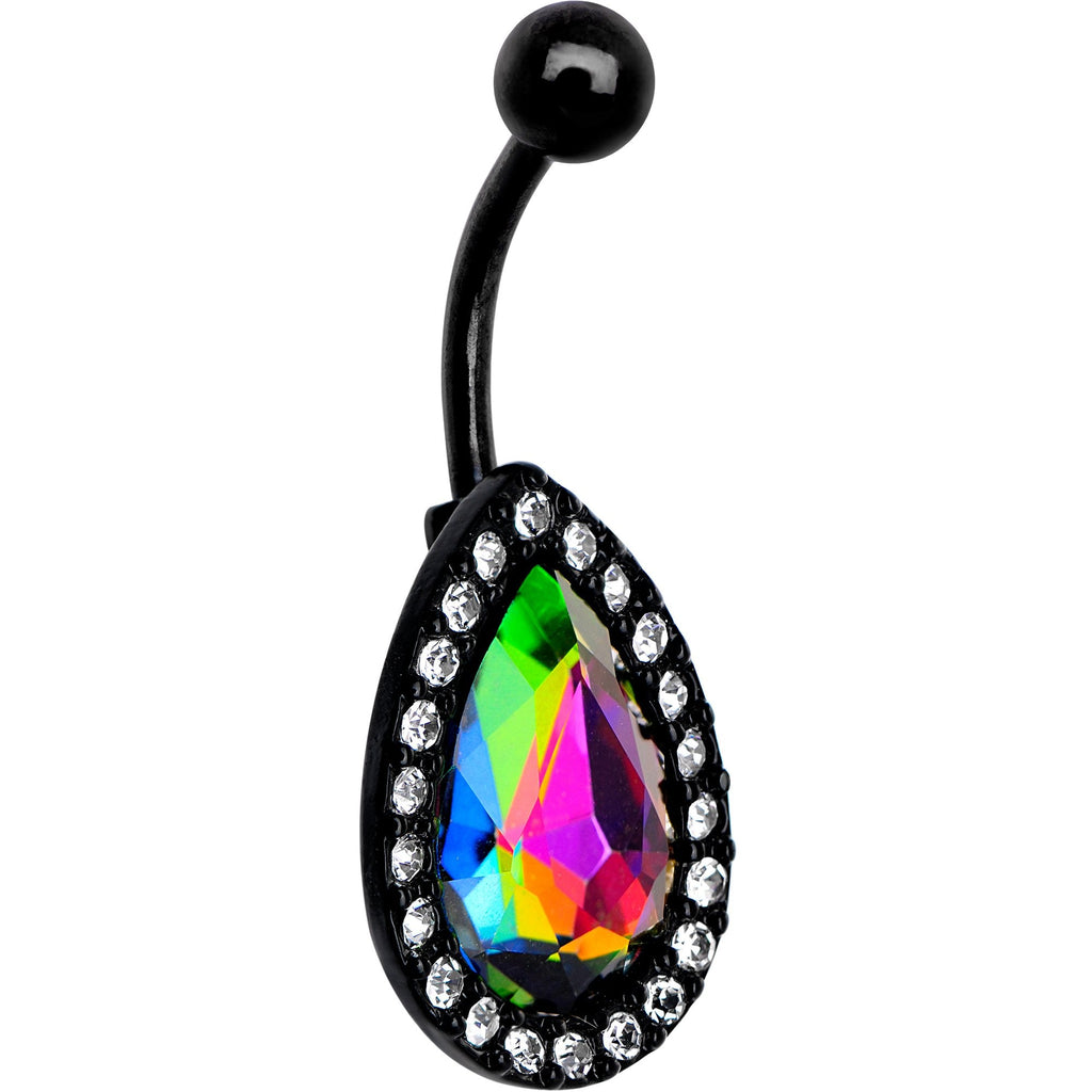 BodyCandy Clear Aurora Gem Black Anodized Teardrop Mirror Belly Ring — lifestyle context