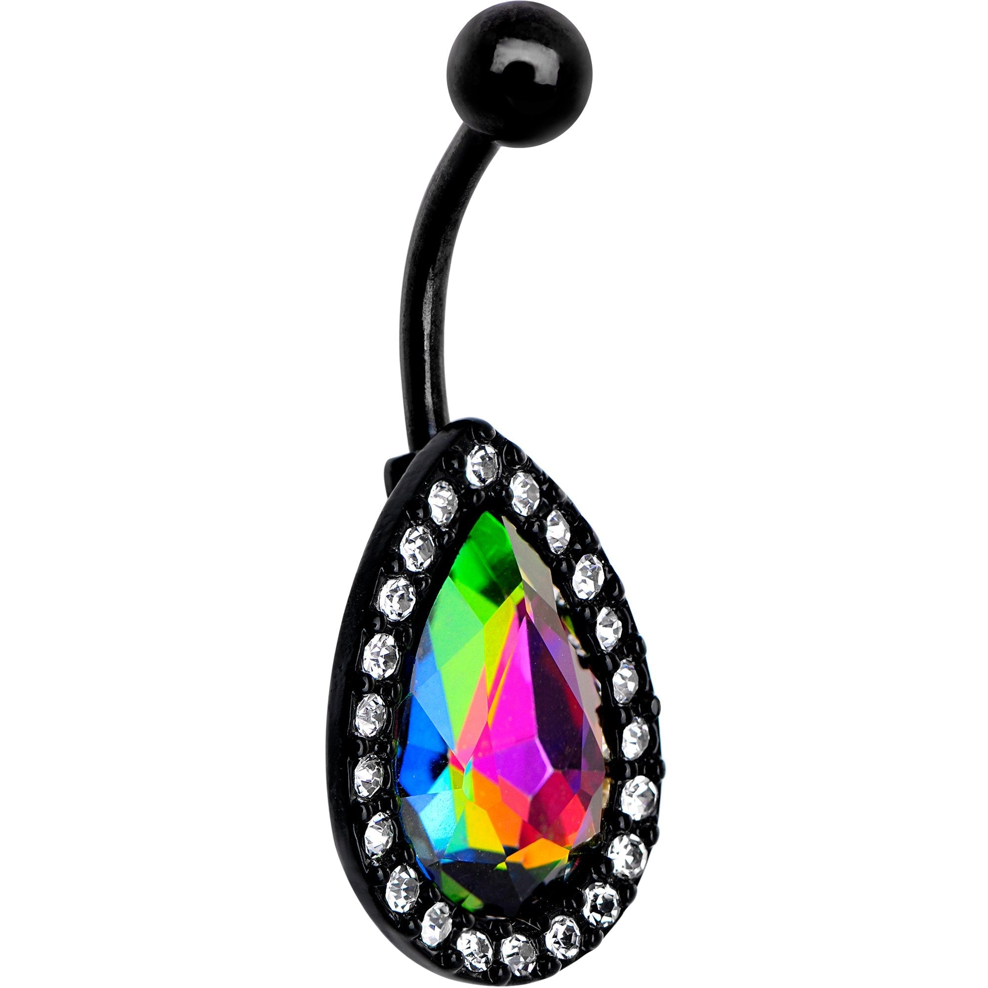 BodyCandy Clear Aurora Gem Black Anodized Teardrop Mirror Belly Ring — lifestyle context