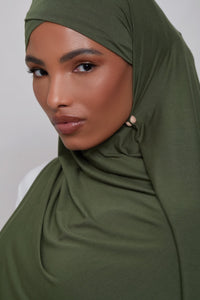 Bamboo Jersey Hijab - Dark Olive Veiled 