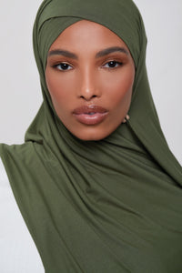 Bamboo Jersey Hijab - Dark Olive Veiled 
