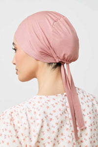 Bamboo Jersey Silk Lined Tie Back Undercap - Burlwood Veiled 