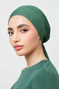 Bamboo Jersey Silk Lined Tie Back Undercap - Cilantro Veiled 