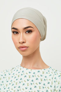 Bamboo Jersey Silk Lined Tie Back Undercap - Dried Sage Veiled 
