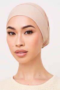 Bamboo Jersey Silk Lined Tie Back Undercap - Light Taupe Veiled 