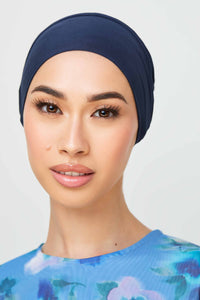 Bamboo Jersey Silk Lined Tie Back Undercap - Navy Veiled 