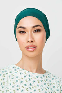 Bamboo Jersey Silk Lined Tie Back Undercap - Sea Moss Veiled 