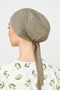 Bamboo Jersey Silk Lined Tie Back Undercap - Smokey Olive Veiled 