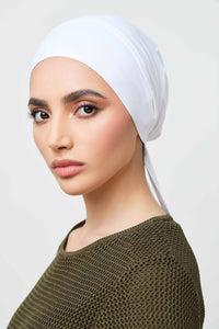 Bamboo Jersey Silk Lined Tie Back Undercap - White Veiled 