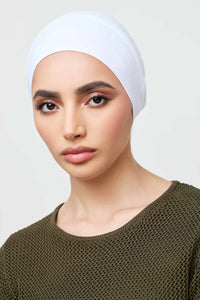 Bamboo Jersey Silk Lined Tie Back Undercap - White Veiled 