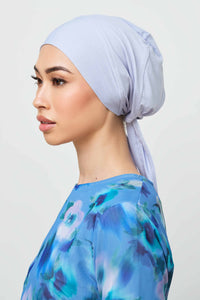 Bamboo Jersey Silk Lined Tie Back Undercap - Zen Blue Veiled 