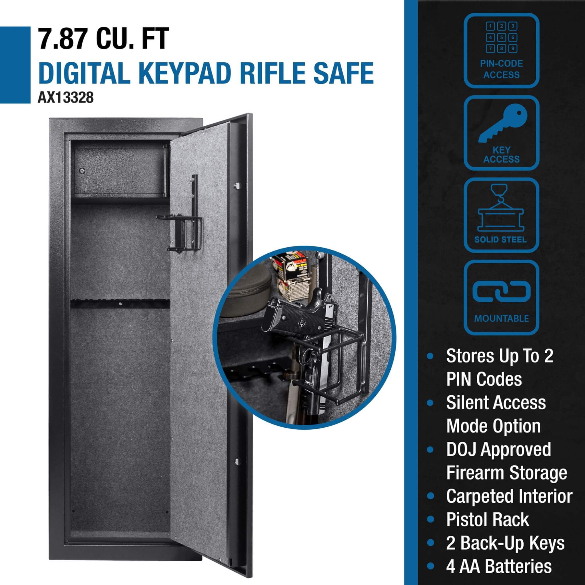 Barska 7.87 CF Extra-Large Rifle Gun Safe With Electronic Keypad And Secure Lock (SAK18420) – SAKSBY WHOLESALE, view 6