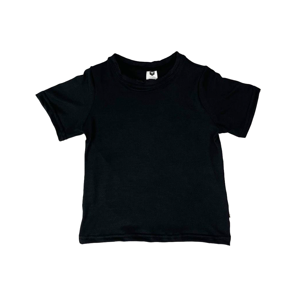bumblitostore Bamboo Short Sleeve Crew Neck Tee in Black — detail close-up