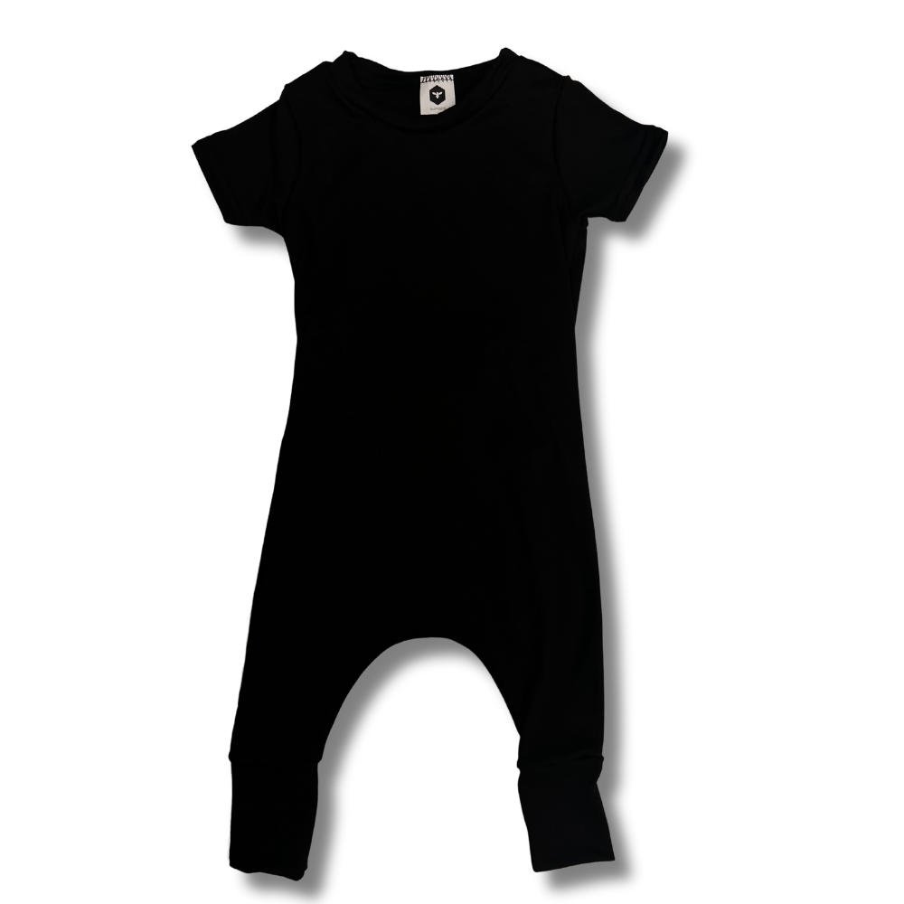 bumblitostore Bamboo Short Sleeve Romper in Black — detail close-up
