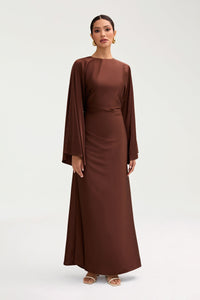 Batool Satin Maxi Dress - Chocolate Clothing Veiled 