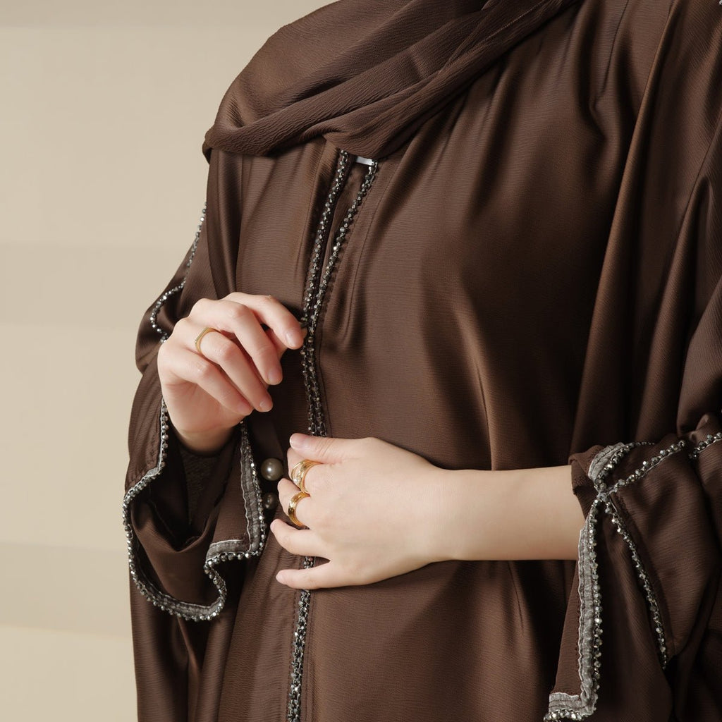 Mariam's Collection Batwing Abaya With Matching Hijab | Batwing Sleeve Abaya (MA041) — fabric or material detail