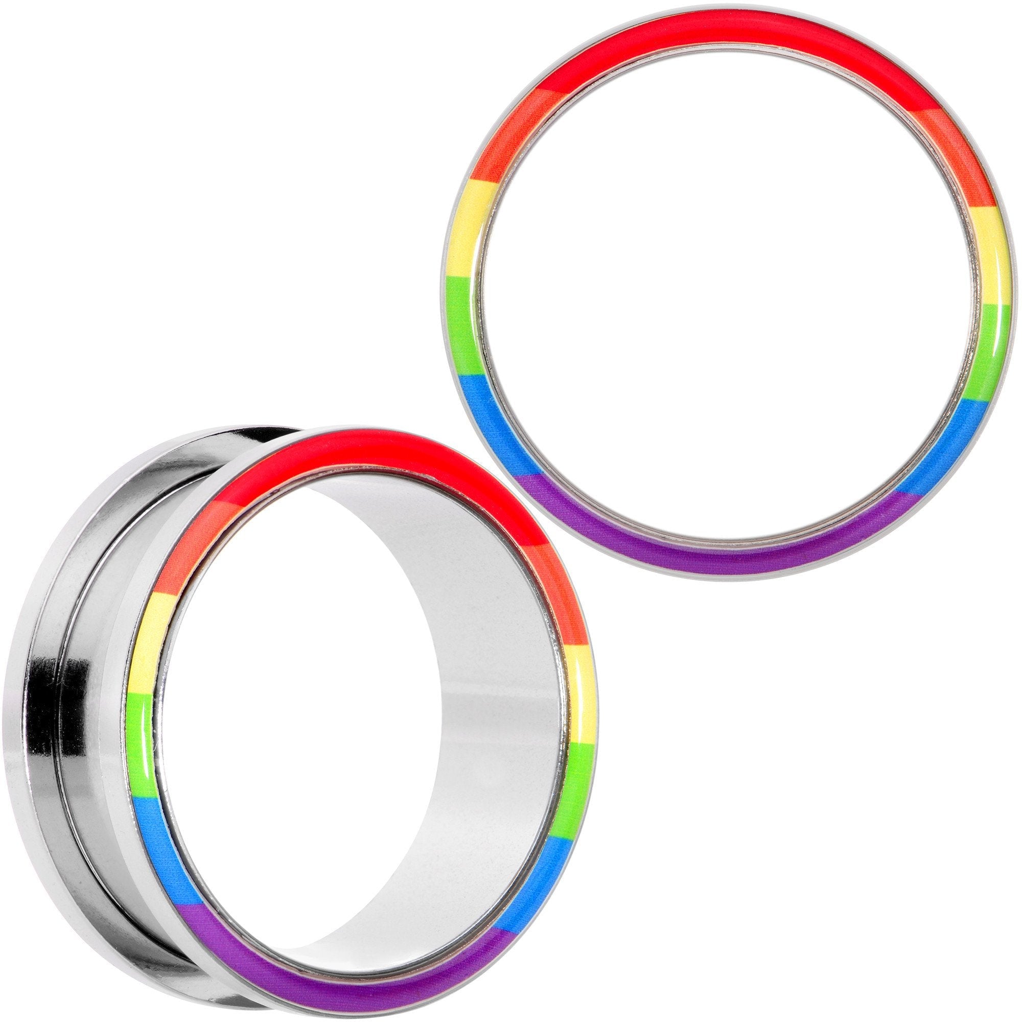 BodyCandy Rainbow Unity Pride Screw Fit Tunnel Plug Set 2G to 1" — comparison shot