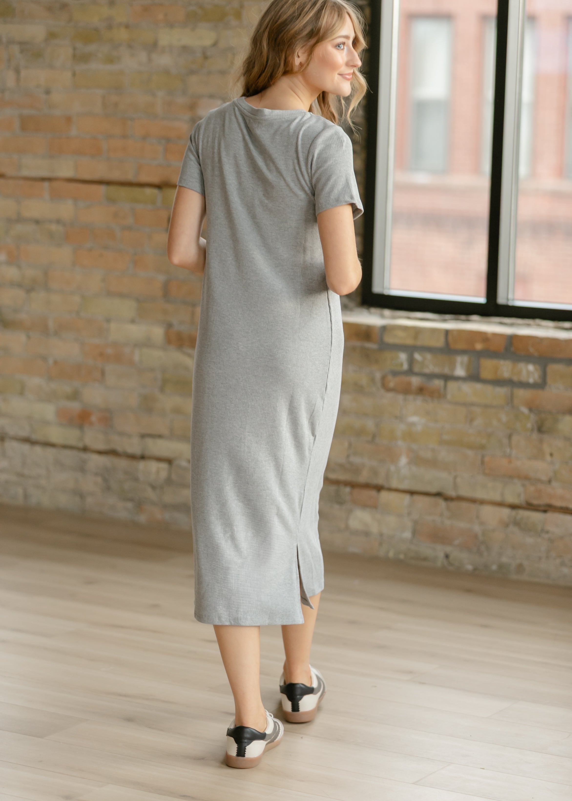 Inherit Co. Baylor Gray Ribbed T-shirt Dress — back view