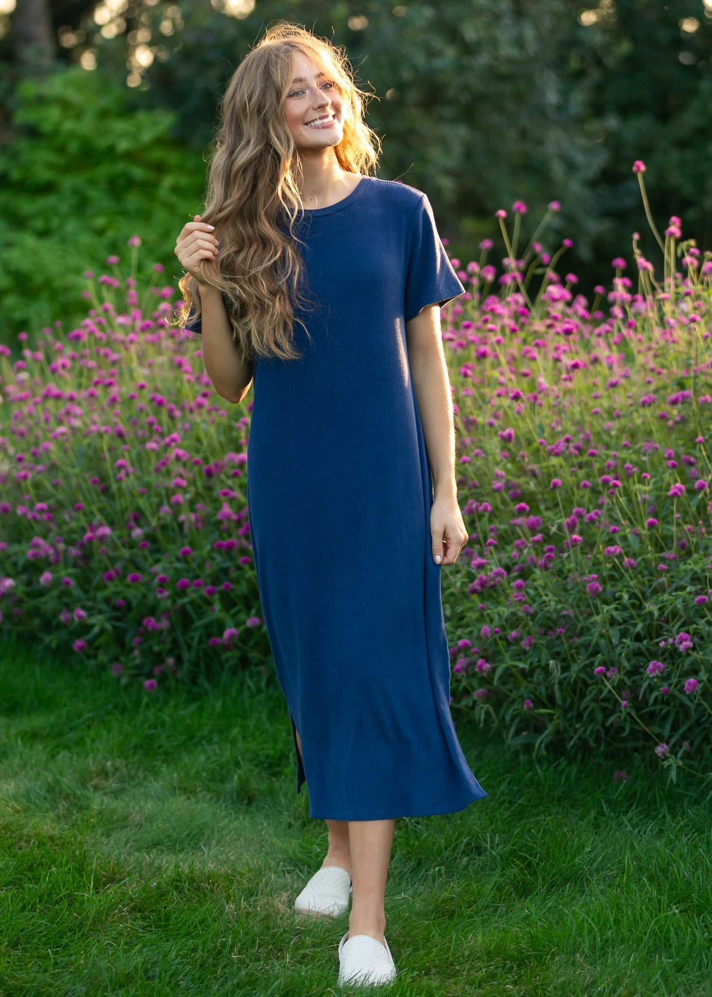 Inherit Co. Baylor Navy Ribbed T-shirt Dress — comparison shot
