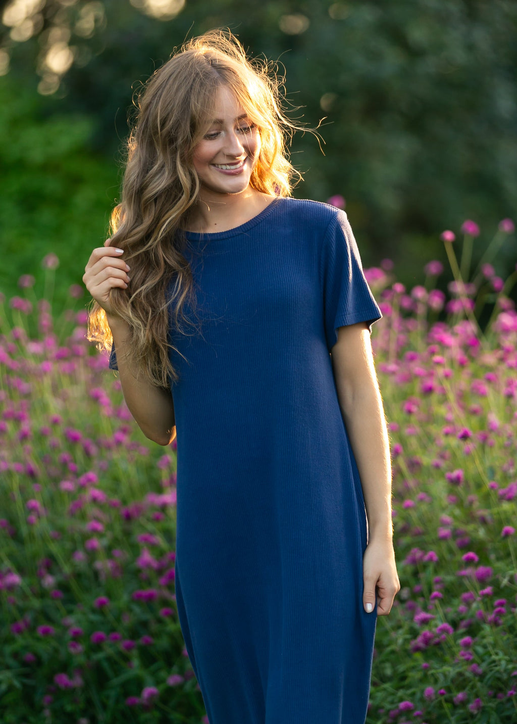 Inherit Co. Baylor Navy Ribbed T-shirt Dress — feature highlight