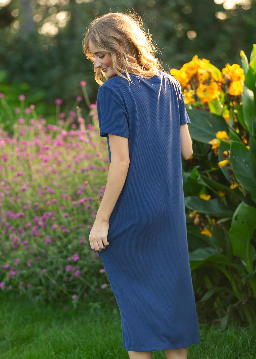 Inherit Co. Baylor Navy Ribbed T-shirt Dress — lifestyle context