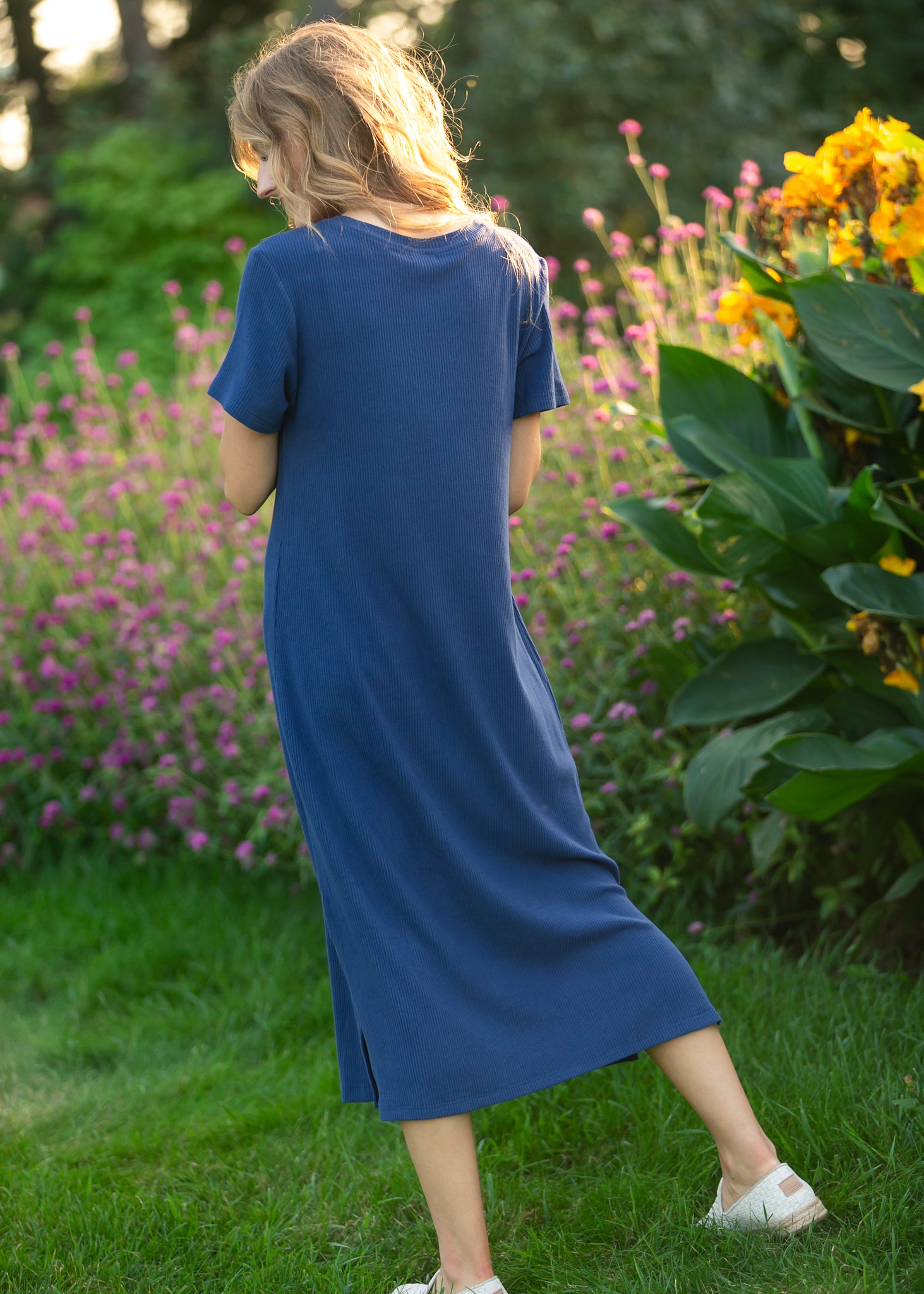 Inherit Co. Baylor Navy Ribbed T-shirt Dress — main product shot