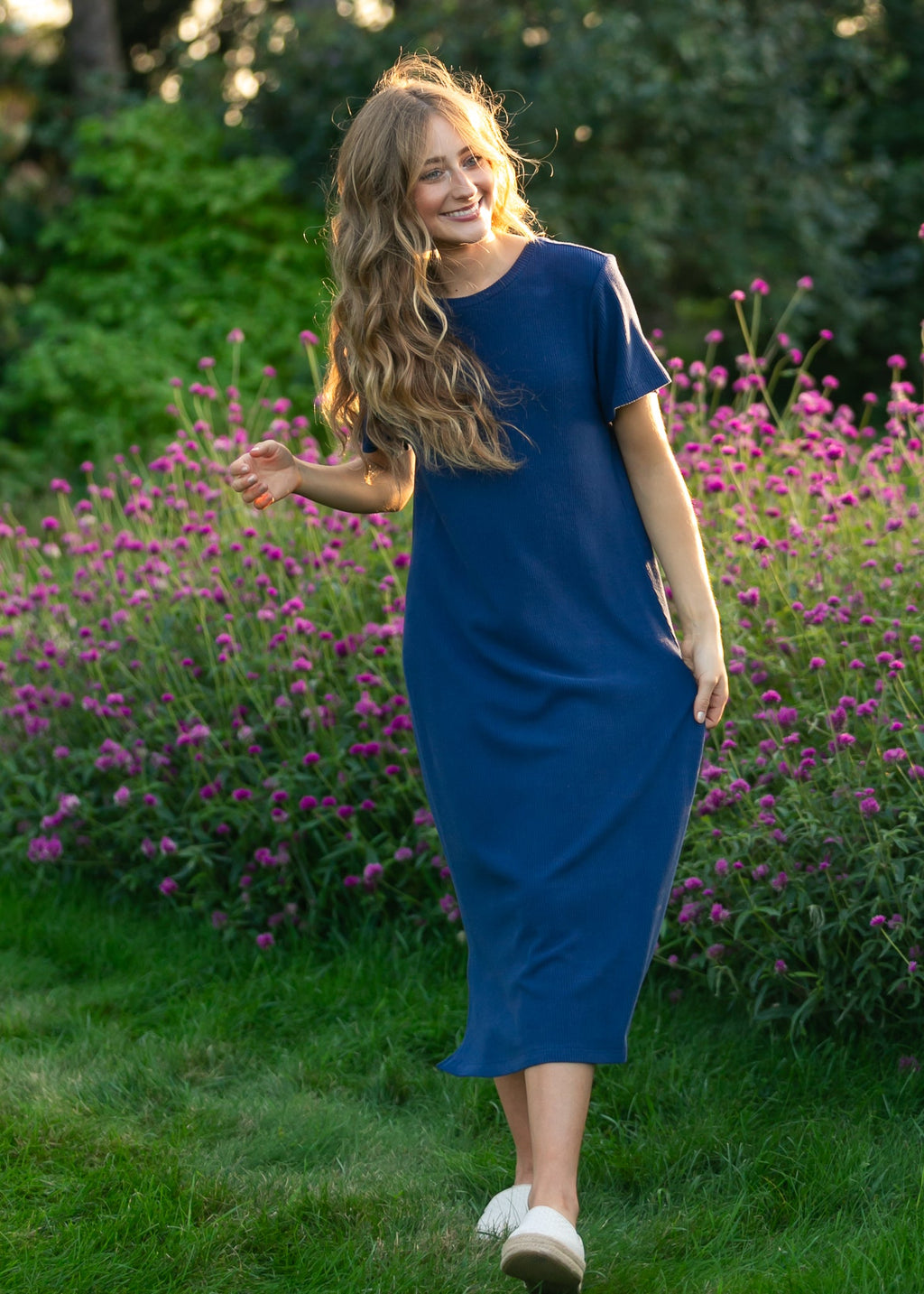 Inherit Co. Baylor Navy Ribbed T-shirt Dress — fabric or material detail