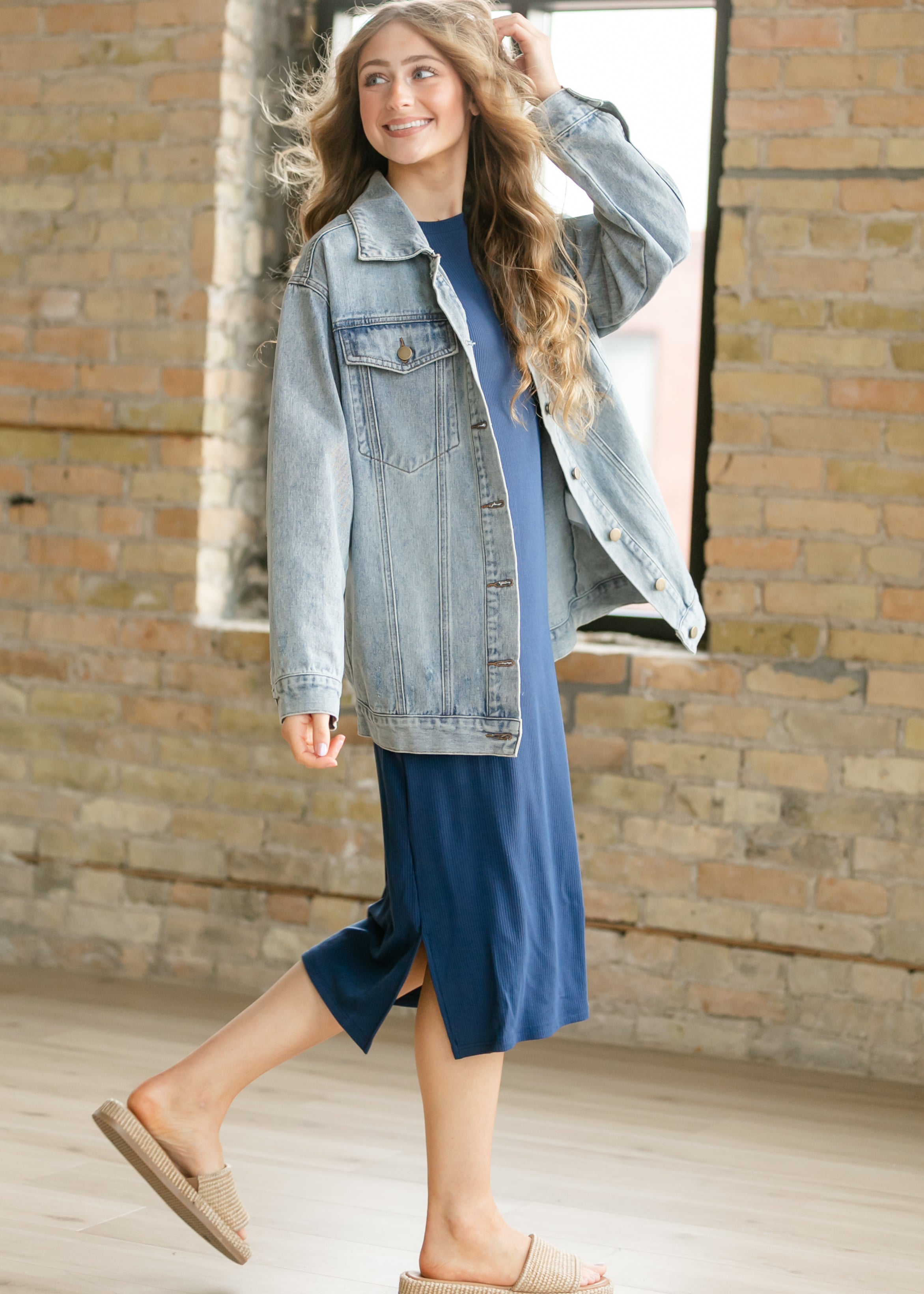 Inherit Co. Baylor Navy Ribbed T-shirt Dress — in-use photo