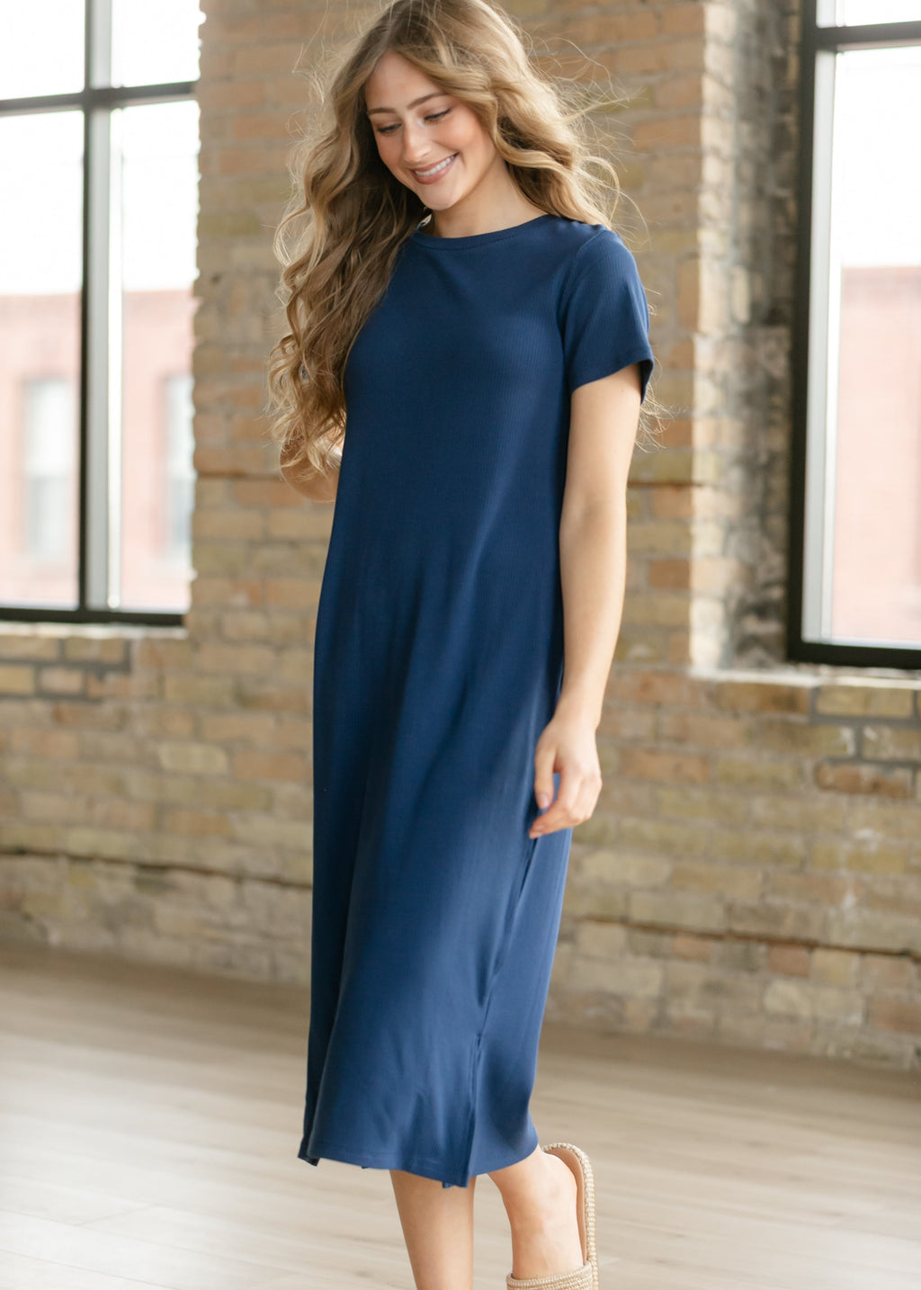 Inherit Co. Baylor Navy Ribbed T-shirt Dress — back view