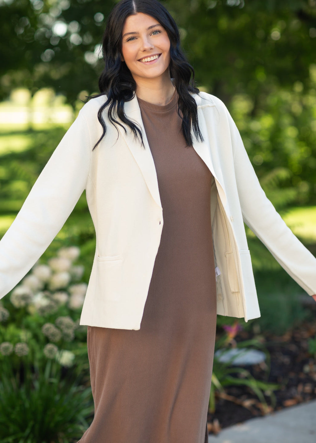 Inherit Co. Baylor Ultra Soft Ribbed T-Shirt Dress — product on model