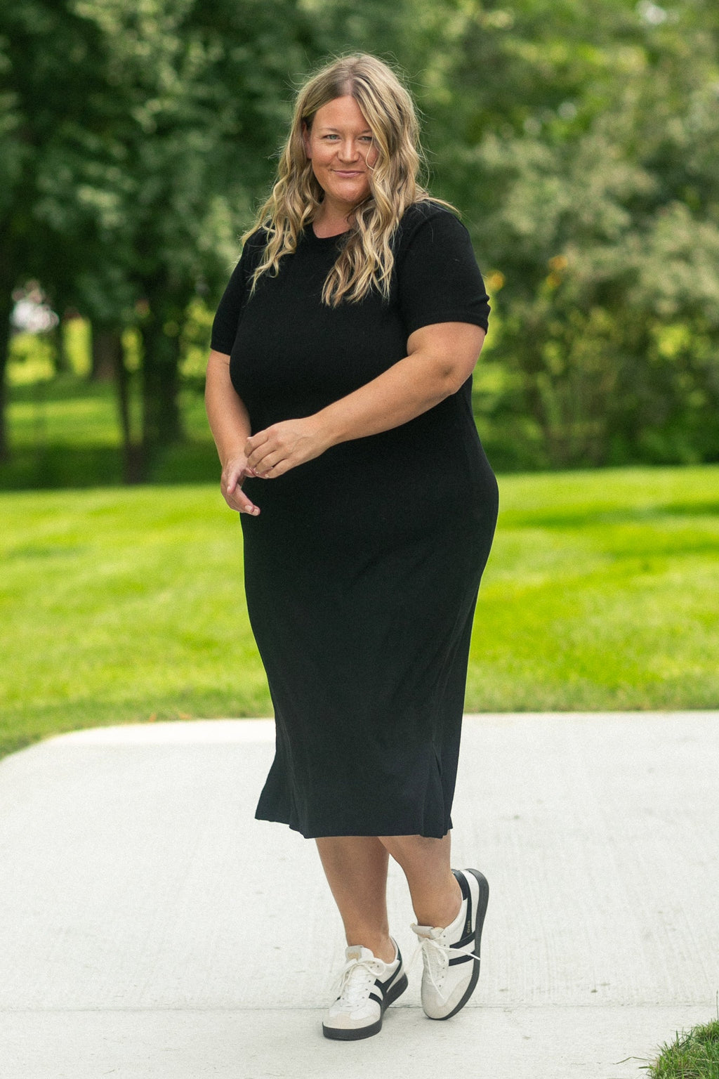 Inherit Co. Baylor Ultra Soft Ribbed T-Shirt Dress — fabric or material detail