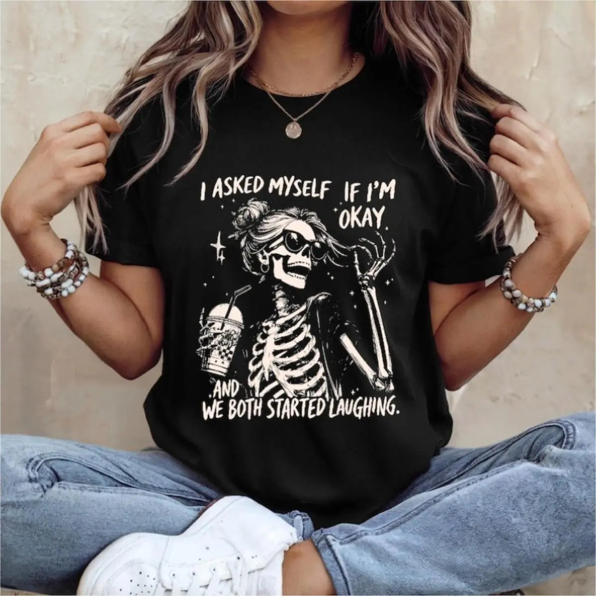 Funny "Asked Myself If I'm Okay" T-Shirt – Sarcastic Self-Aware Overthinker Mental Health Joke Graphic Tee