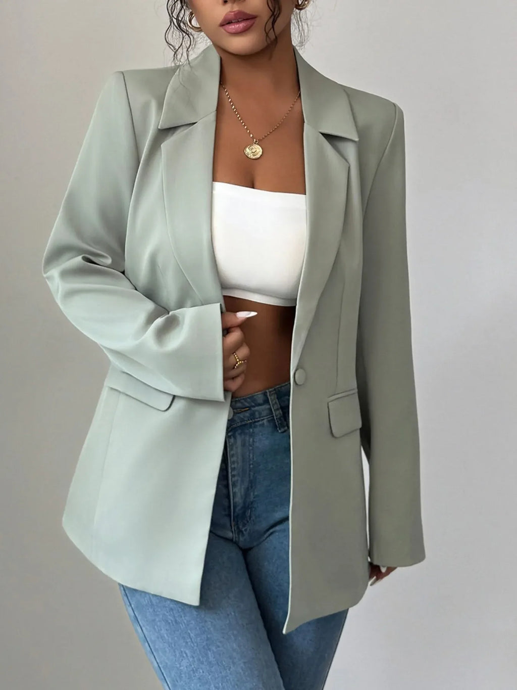 One Button Lapel Collar Blazer