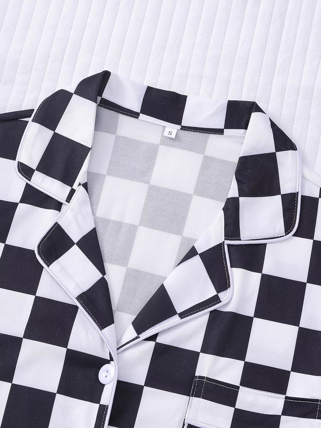 Checkered Print Button Up Top and Shorts Lounge Set