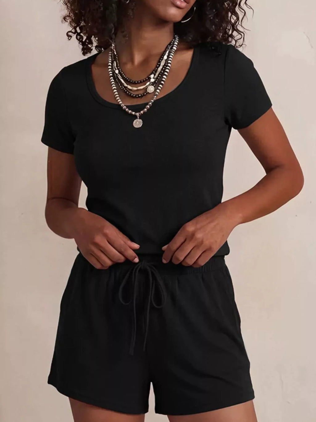 Solid Color Short Sleeve Tee and Shorts Set