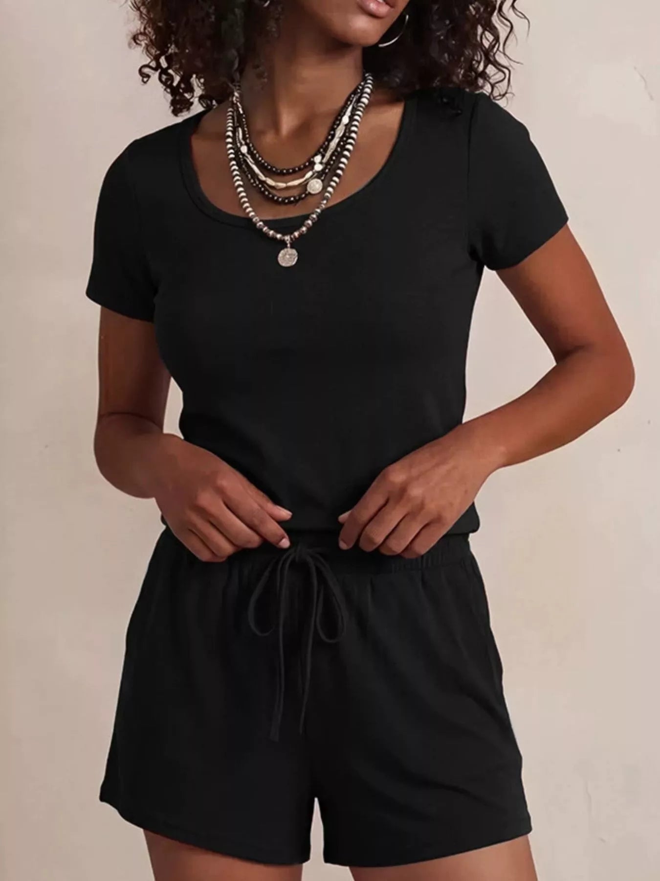 Solid Color Short Sleeve Tee and Shorts Set