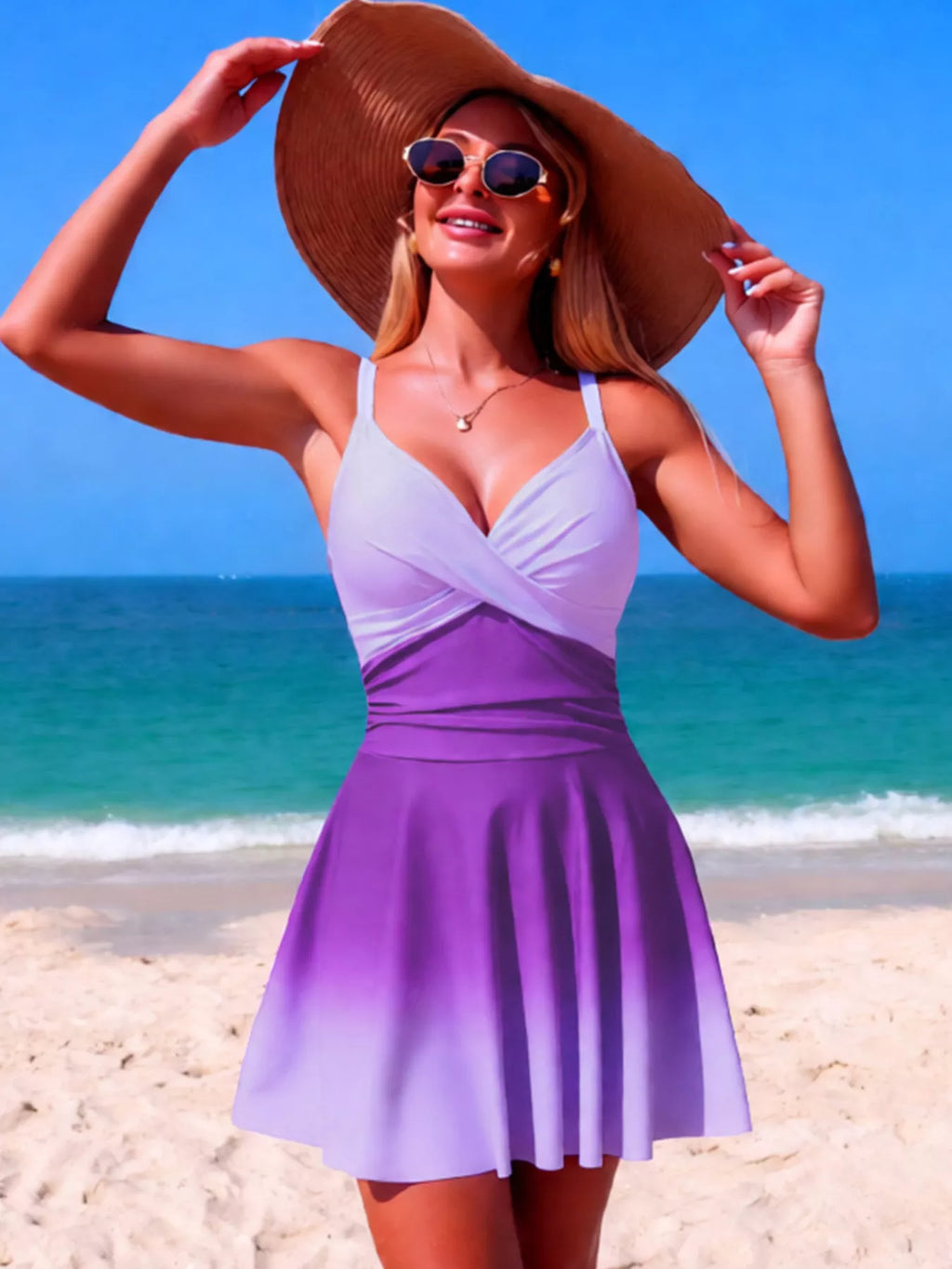 V-Neck Gradient One-Piece Swimsuit