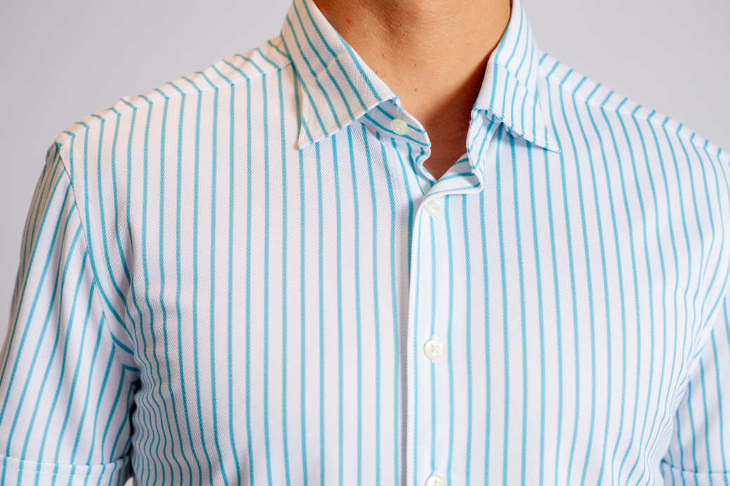 Buki Corsica Stripe Short Sleeve Tech Shirt — detail close-up