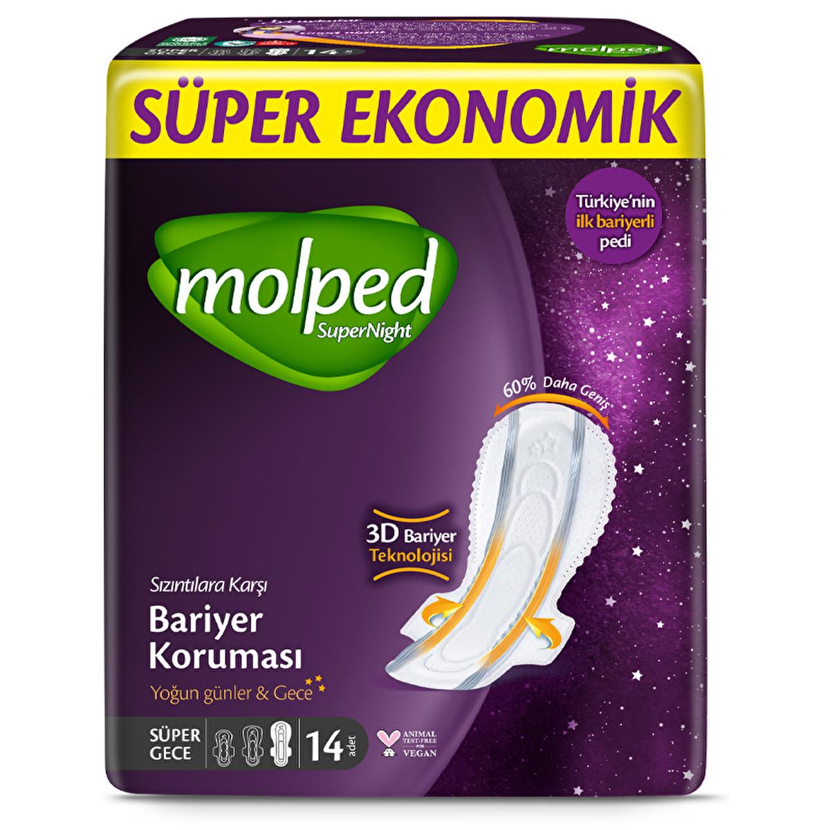 Molped Supernight: Super Night Overnight Sanitary Pads - Heavy Flow, Leak-Proof Protection & Cotton Feel - 14 Count