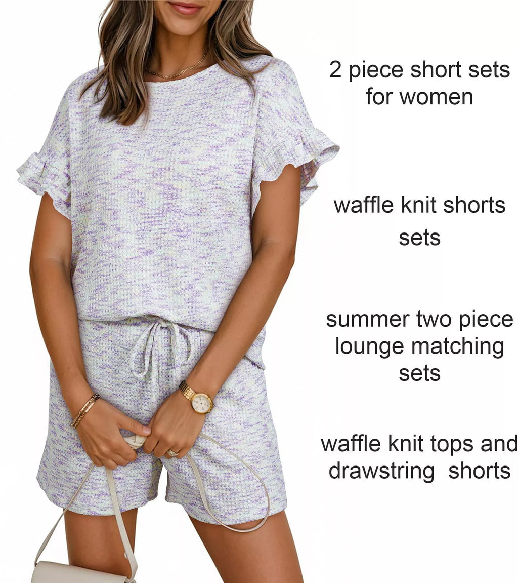Ruffle Sleeve Textured Top and Shorts Set