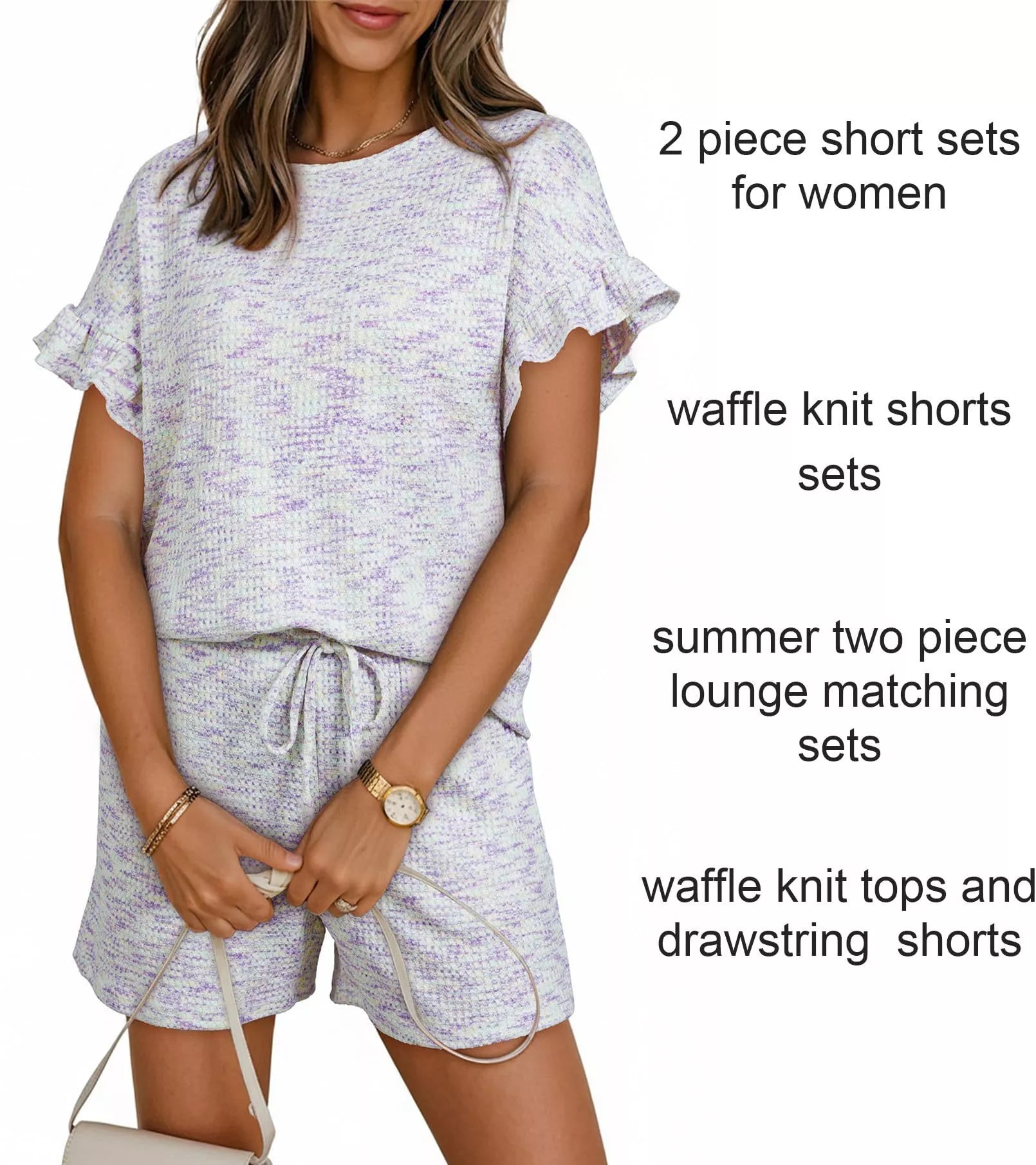 Ruffle Sleeve Textured Top and Shorts Set