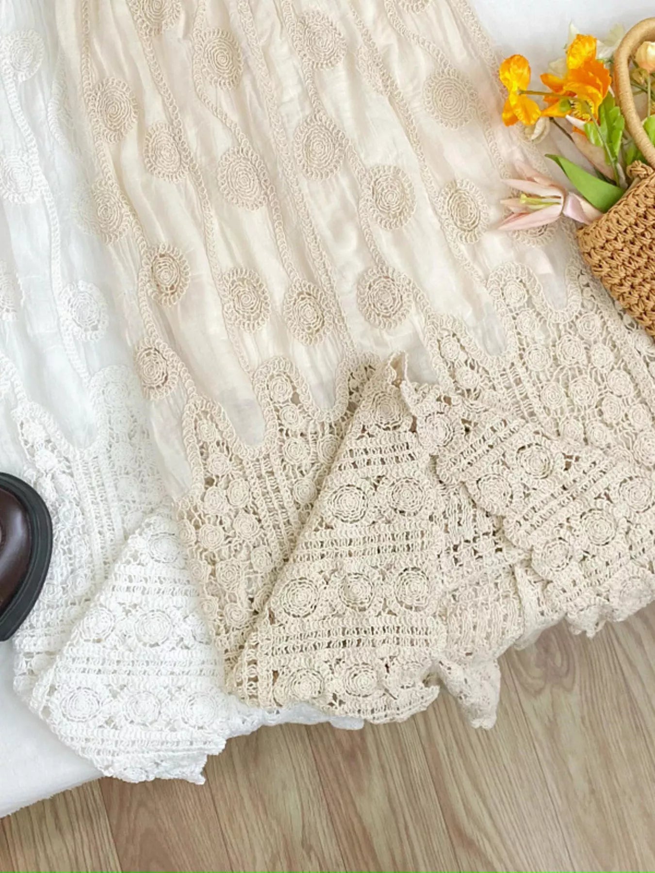 Lace Elastic Waist Midi Skirt