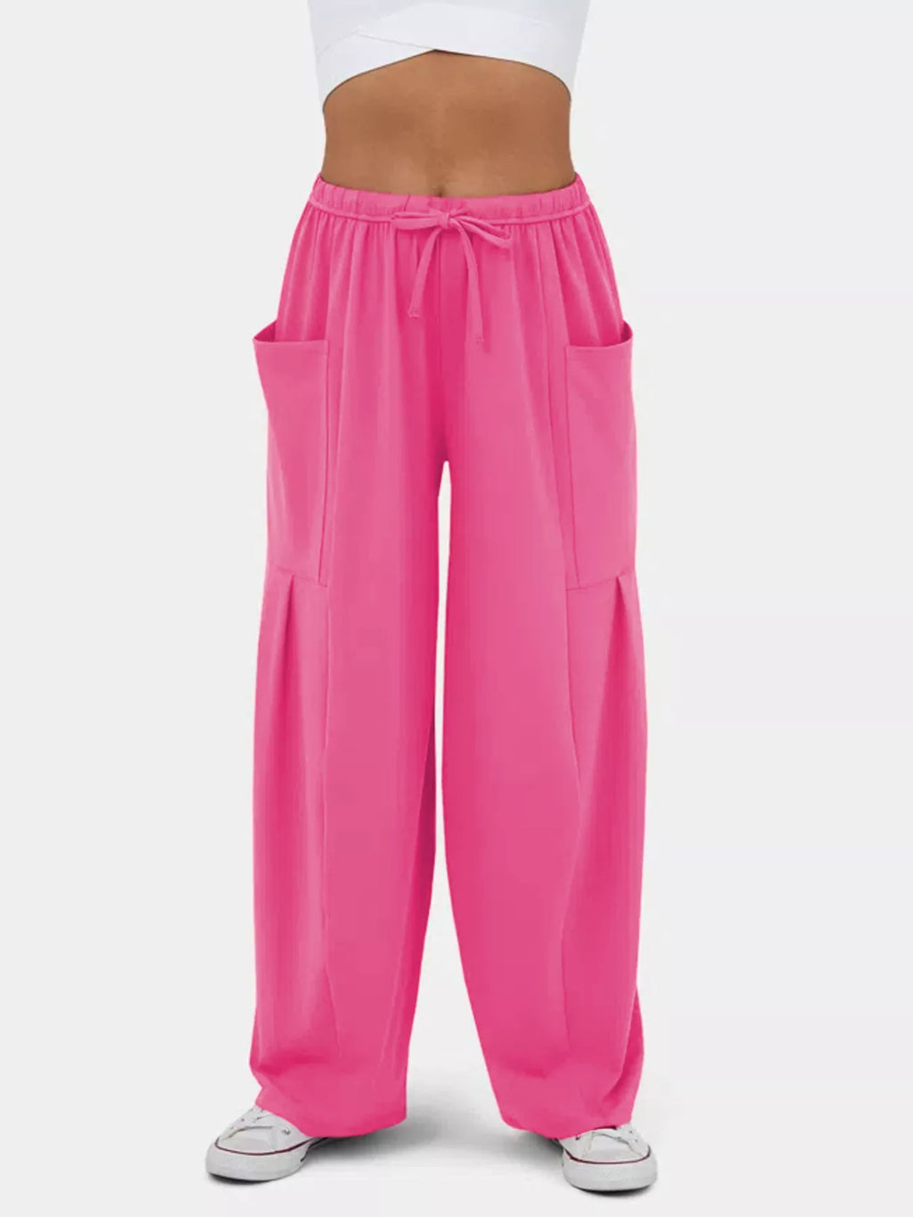High-Waisted Drawstring Wide-Leg Pants