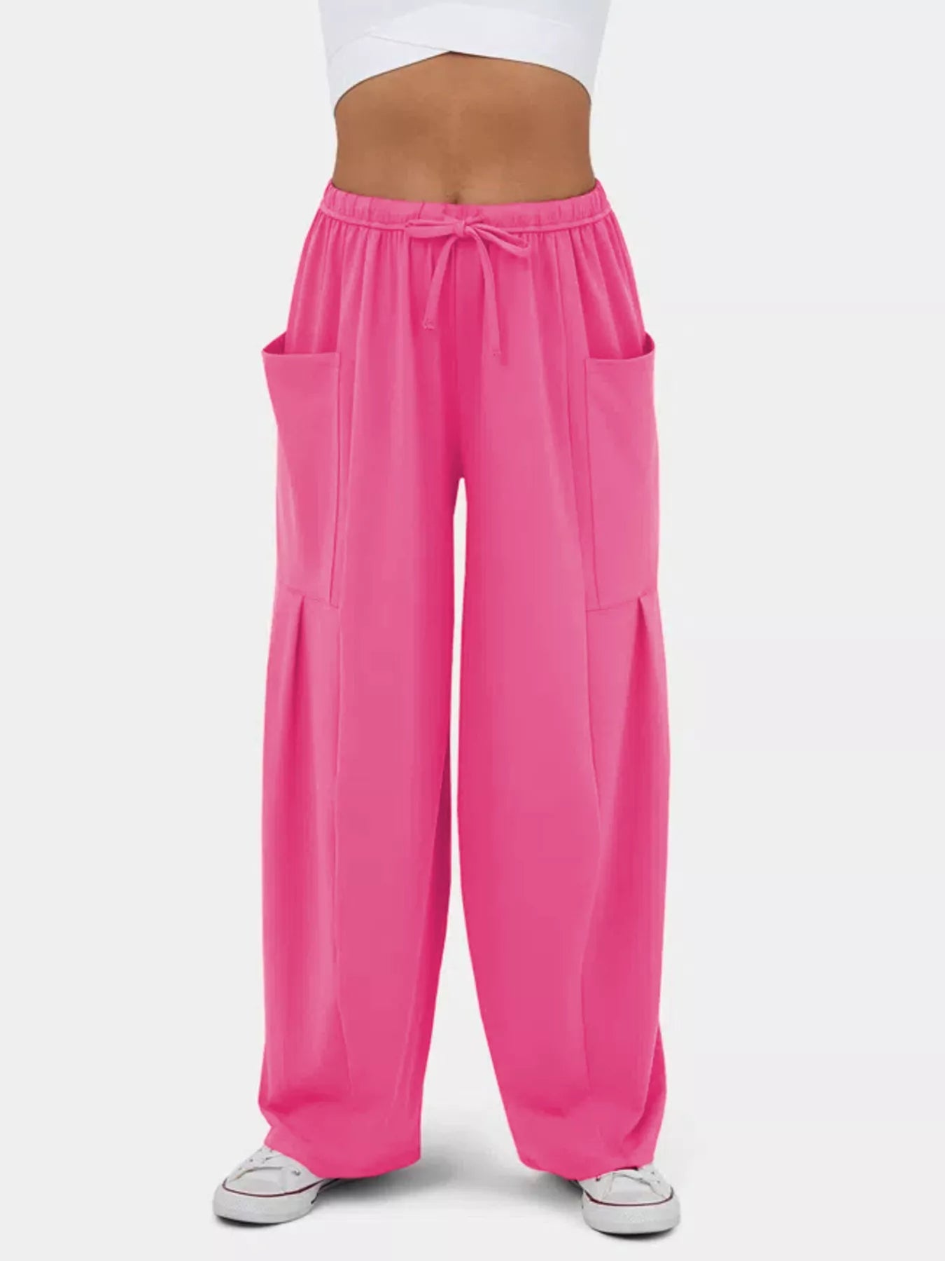 High-Waisted Drawstring Wide-Leg Pants