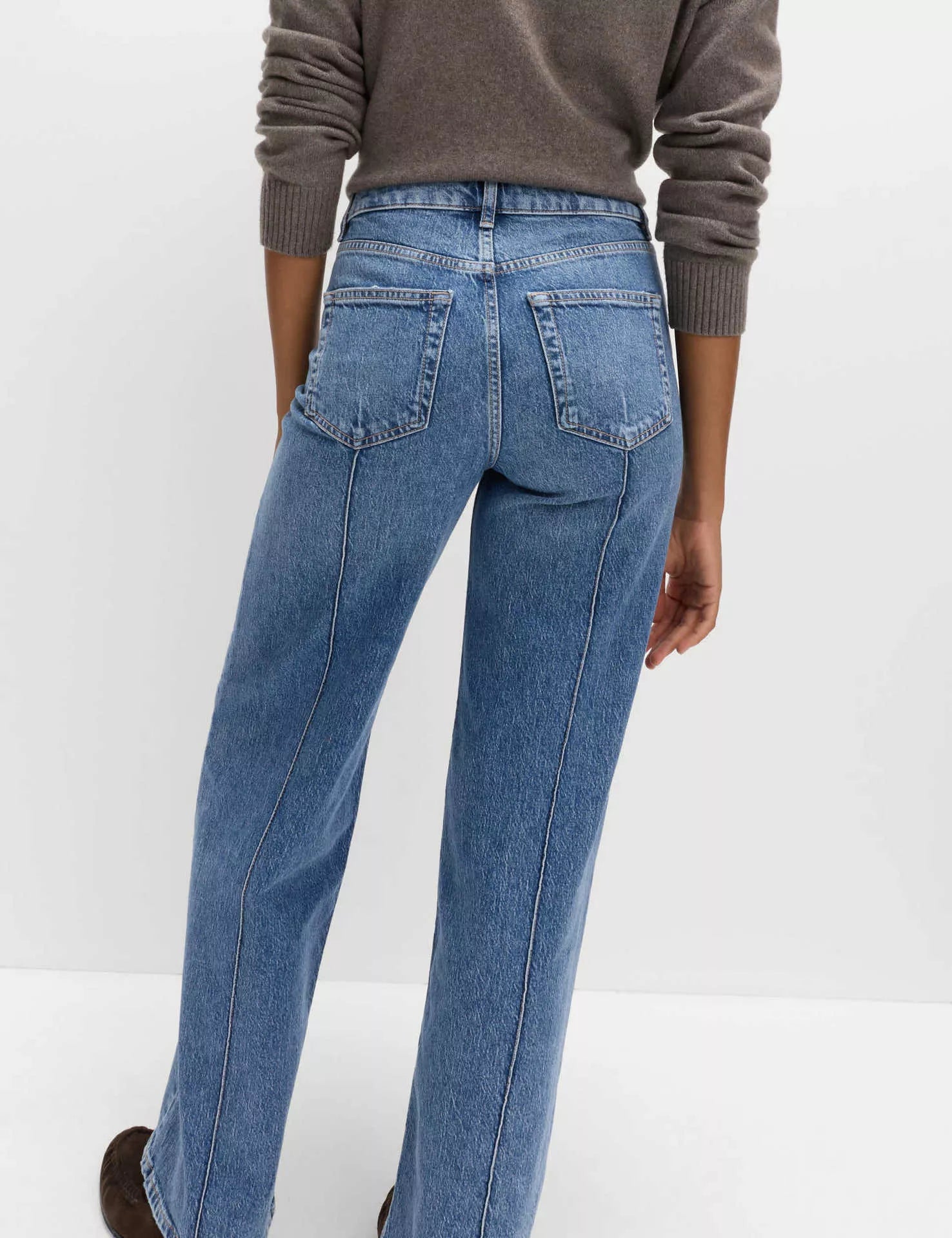 Wide Leg Jeans with Front Seam Detail