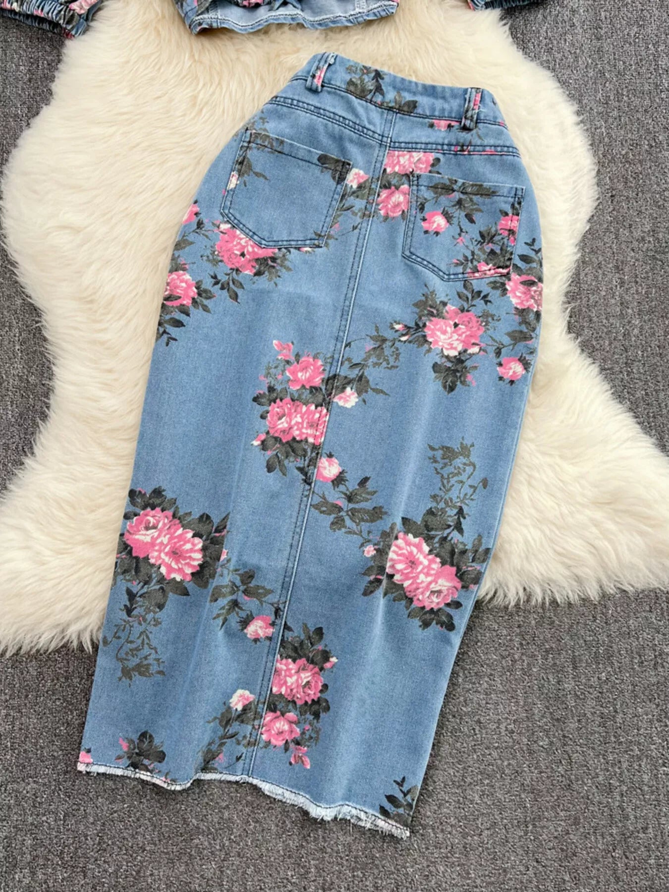 Floral Print Sweetheart Neck Cami and Skirt Denim Set