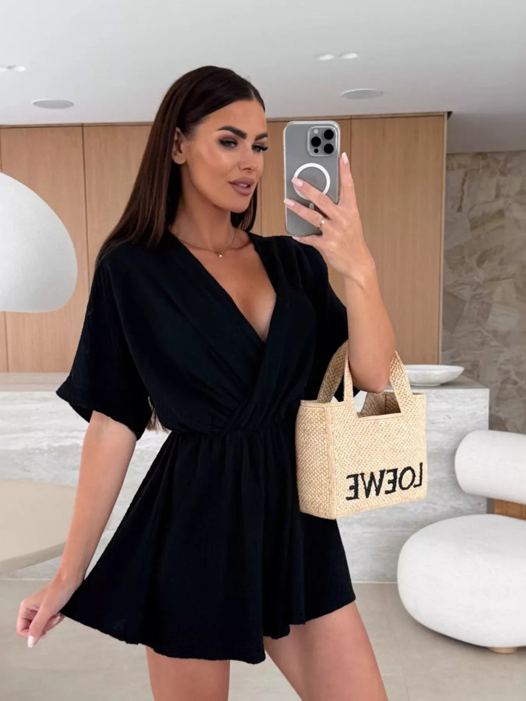 Surplice Short Sleeve Romper