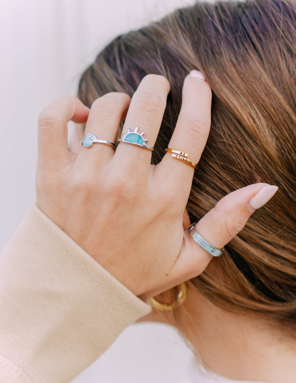 Elevated Faith Be Still Ring — detail close-up