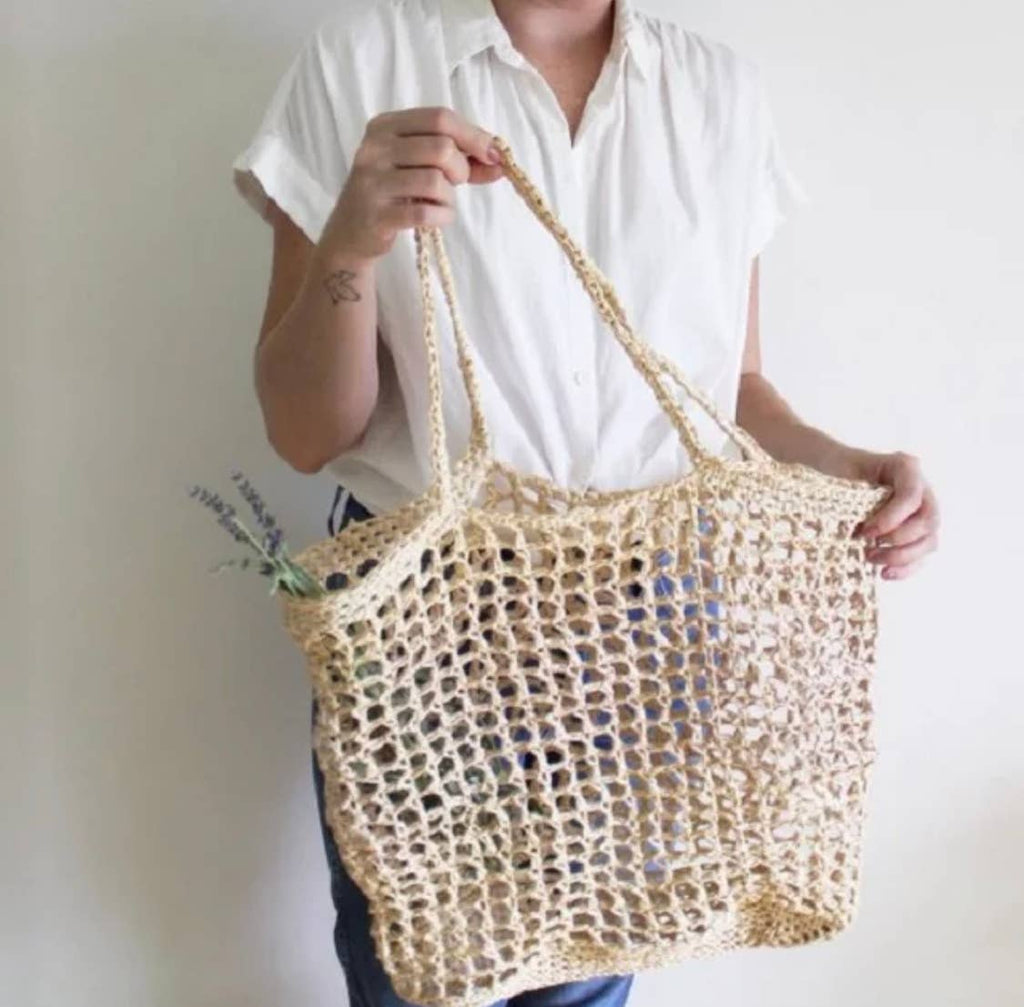 WONENA EcoFreax Beach tote handbag handmade natural raffia paper — construction detail