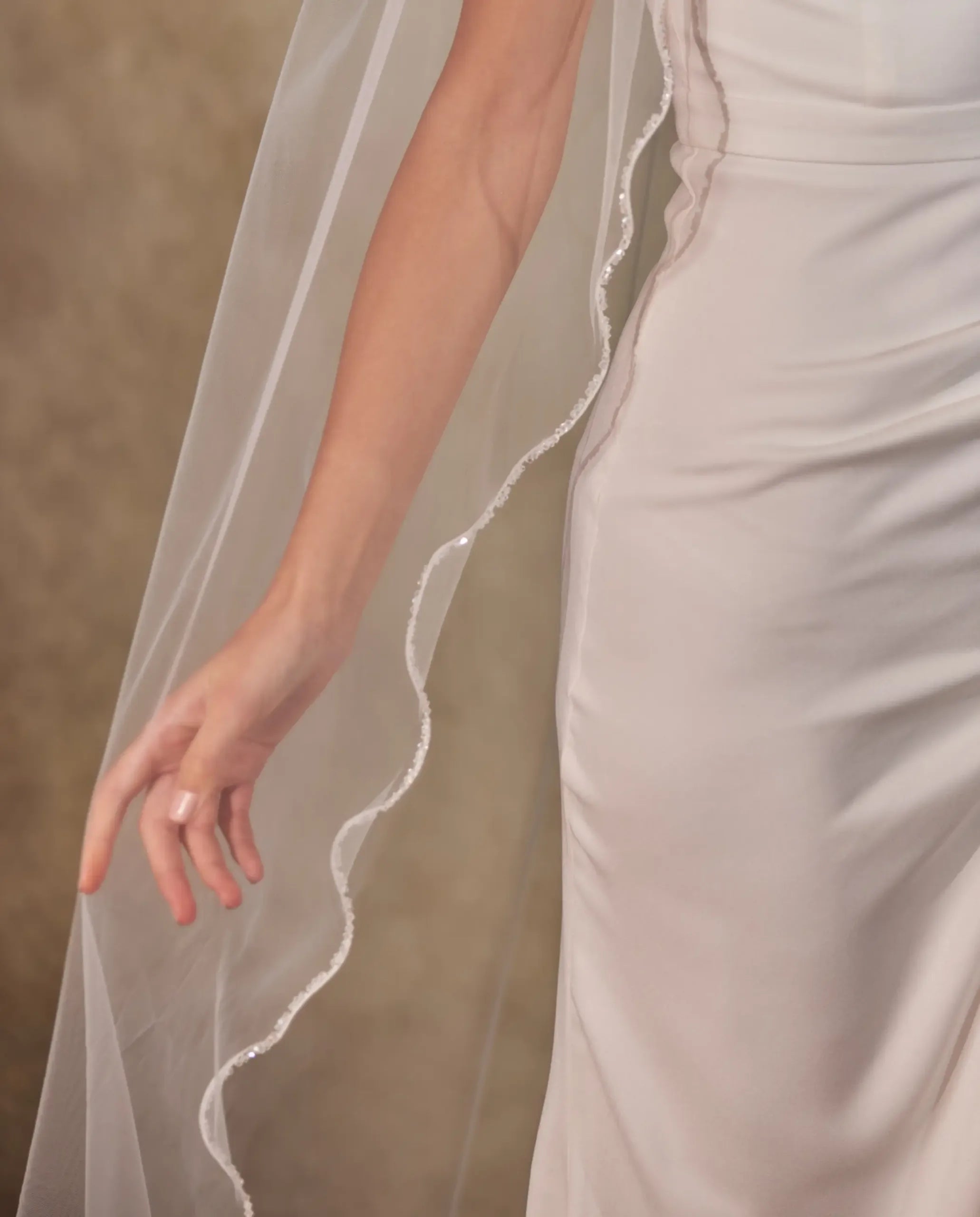 Wavy Beaded Edge Minimalist Wedding Veil- D246 – Bridal Port, view 9