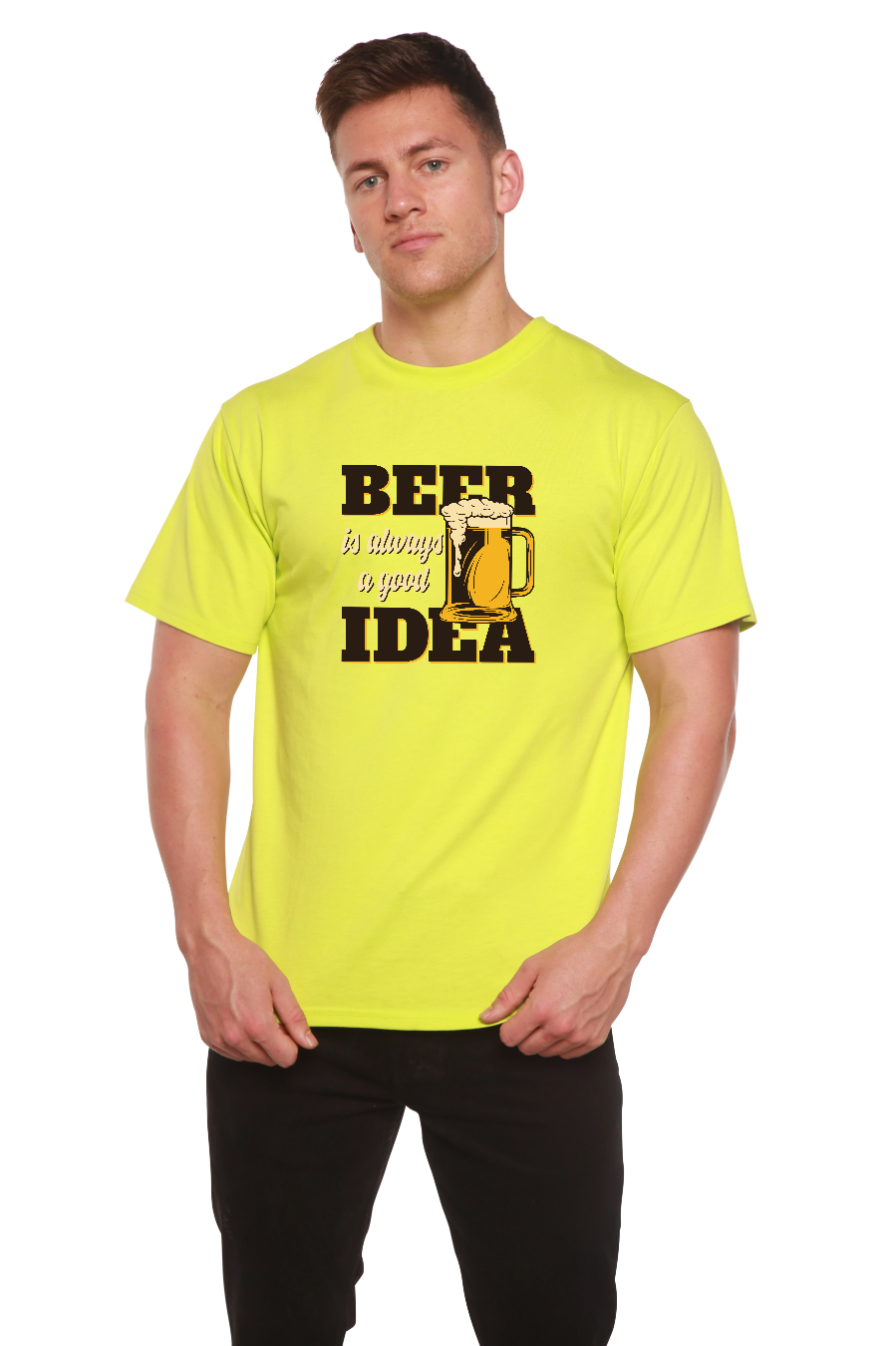 Spun Bamboo Beer Idea Men's Bamboo Viscose/Organic Cotton Short Sleeve Graphic T-Shirt — size reference